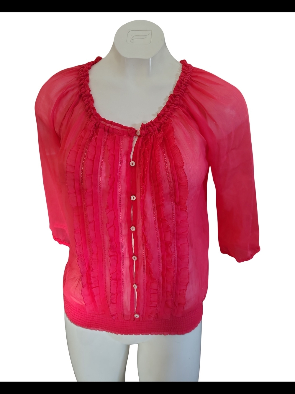 Abercrombie & Fitch  Ruffle-Trim Button Blouse Semi Sheer